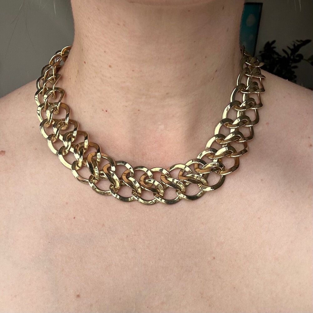 Gold-Tone Curb Link Chain Choker Necklace 18 in Metal Box Clasp